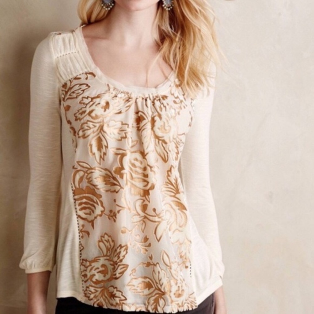 Anthropologie Meadow Rue Velvet Floral Top